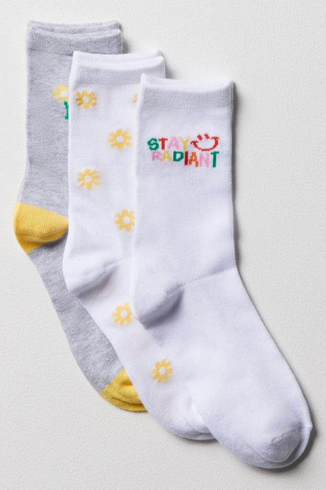 3 Pack Daisy Anklet Socks White