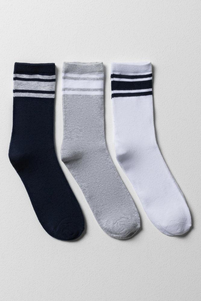 3 Pack Socks Navy, Grey & White