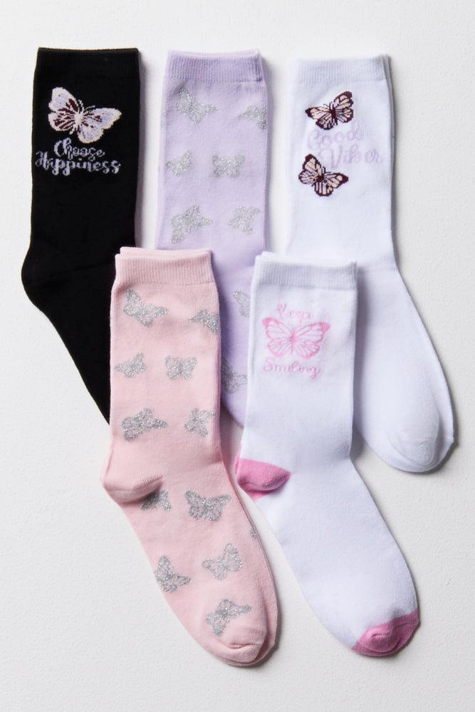 5 Pack Butterfly Socks Multi