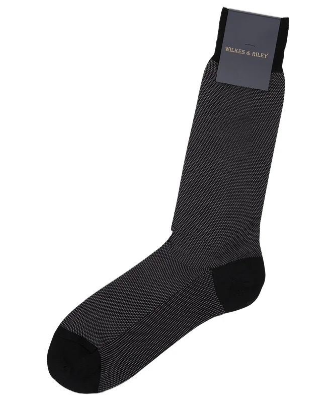 Black Bird's Eye Egyptian Cotton Mid calf Sock