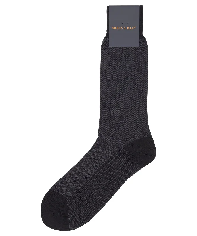 Black Herringbone Mid Calf Zegna Baruffa Merino Wool