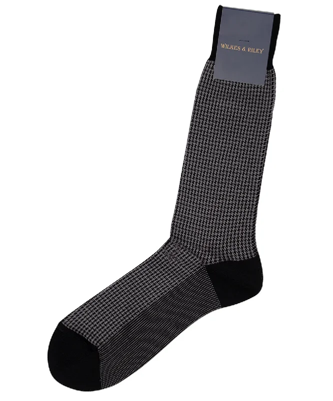 Black Houndstooth Egyptian Cotton - Mid Calf Sock