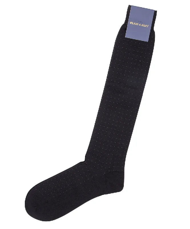 Black Pin Dot Zegna Baruffa  Merino Wool - Over the Calf