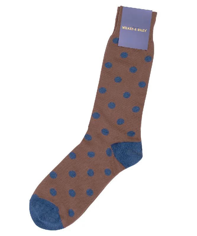 Brown Large Dot Cotton Sock - Mid Calf