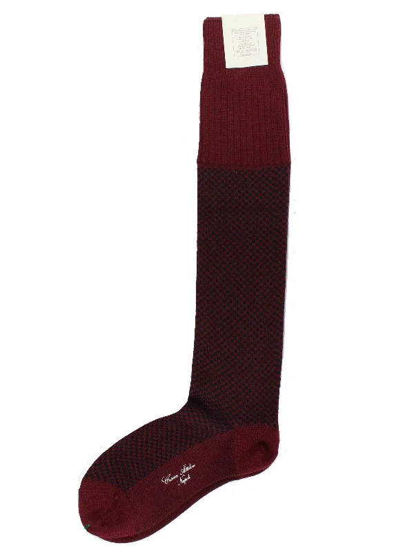 Cesare Attolini Cashmere Socks M - Medium - Bordeaux Design - Over The Calf