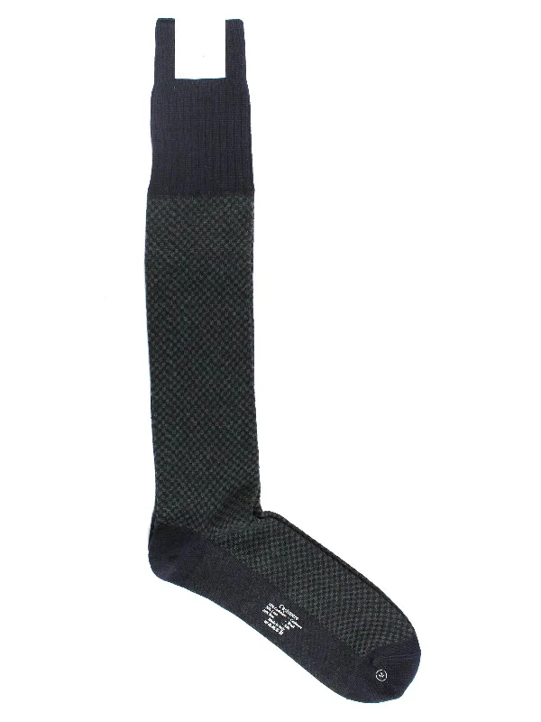 Cesare Attolini Cashmere Socks S Small - Black Dark Green Design - Over The Calf FINAL SALE