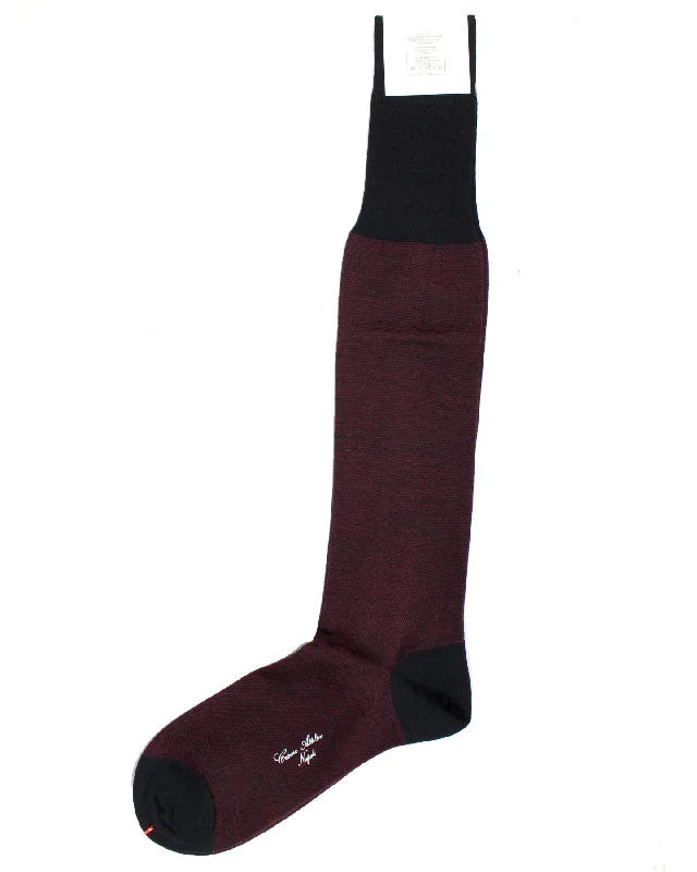 Cesare Attolini Over The Calf Wool Socks Burgundy Black US 12 / EUR 46