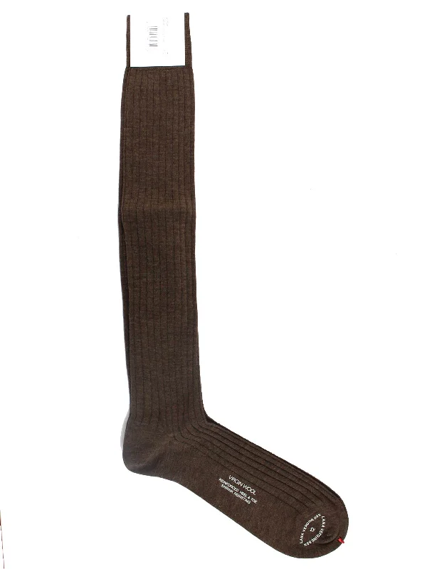 Cesare Attolini Wool Socks Brown Solid Ribbed US 12 / EUR 46 - Over The Calf FINAL SALE