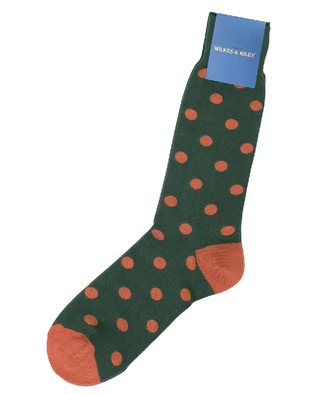 Green Large Dot Cotton Sock - Mid Calf