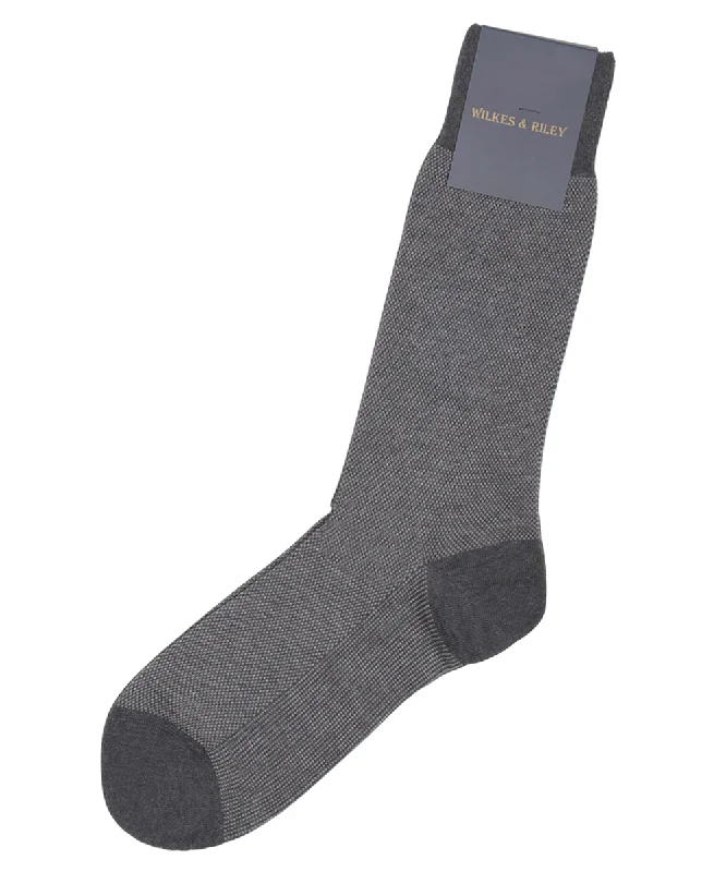 Grey Bird's Eye Egyptian Cotton Mid Calf Sock