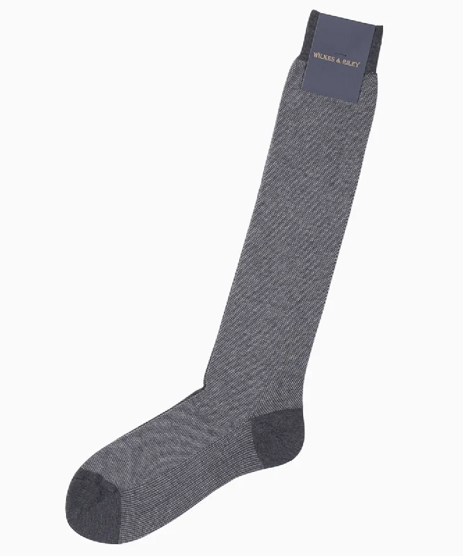 Grey Bird's Eye Egyptian Cotton Over The Calf Sock