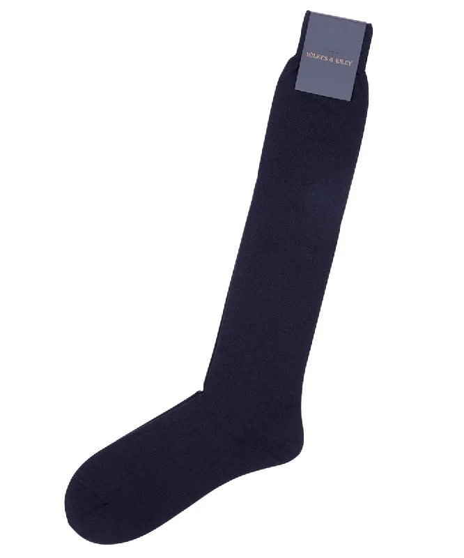 Navy Flat Knit Zegna Baruffa  Merino Wool - Over the Calf