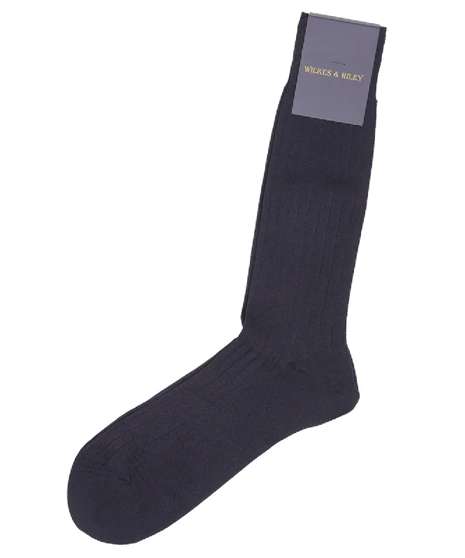 Navy Ribbed Cotton Lisle “Filo Di Scozia” - Mid Calf