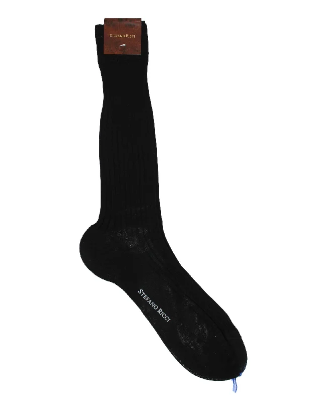 Stefano Ricci Socks Black Ribbed Solid - US 11.5/ EUR 45