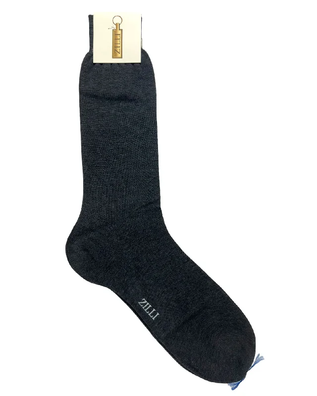 Zilli Socks Charcoal Gray US 9 1/2- EUR 42 1/2 Mid Calf Cotton Men Socks