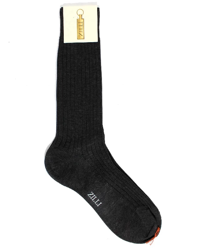 Zilli Socks Dark Charcoal Gray Ribbed - US 10 1/2 - EUR 44 Mid Calf Men Socks SALE