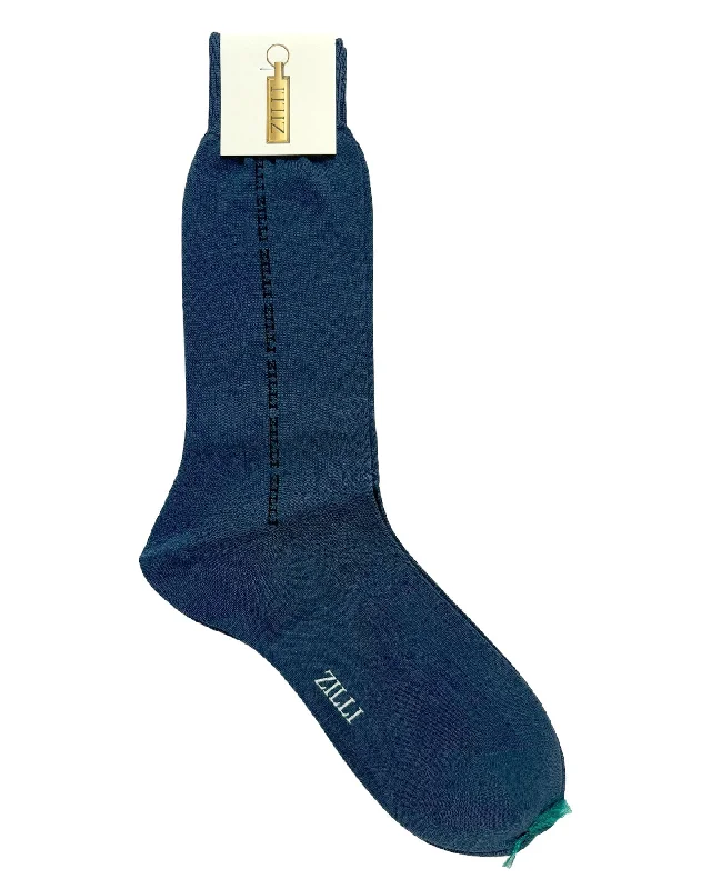 Zilli Socks Midnight Blue Logo US 10 1/2 - EUR 43 1/2 Mid Calf Cotton Men Socks