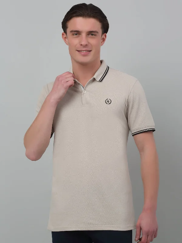 Men's Beige  Polo neck Half Sleeve T-Shirt