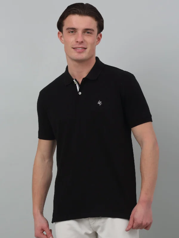 Men's Black  Polo neck Half Sleeve T-Shirt