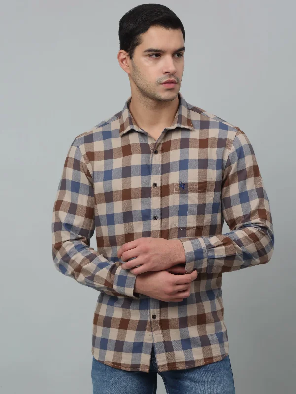 Men's Beige Casual Brushed Medium Checks Full Sleeve Shirt