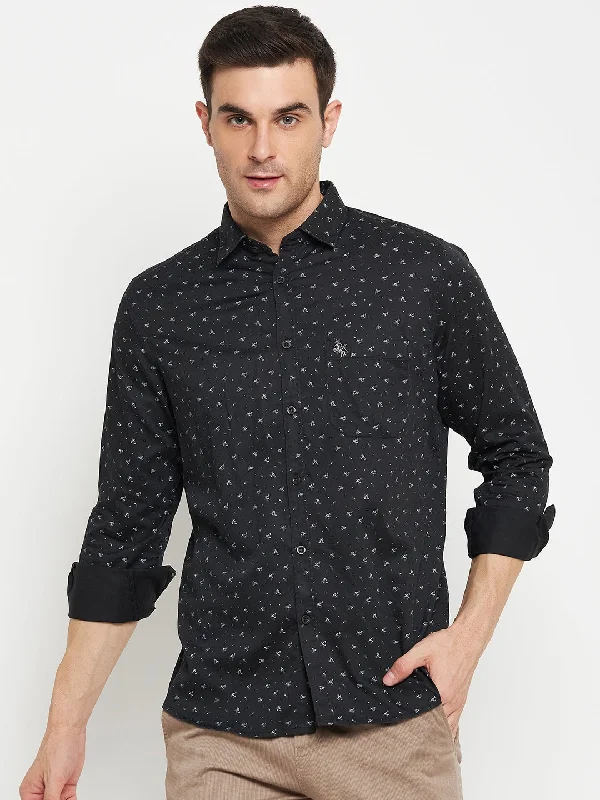 Men's Black Casual Floral Ditsy Print Full Sleeve Shirt