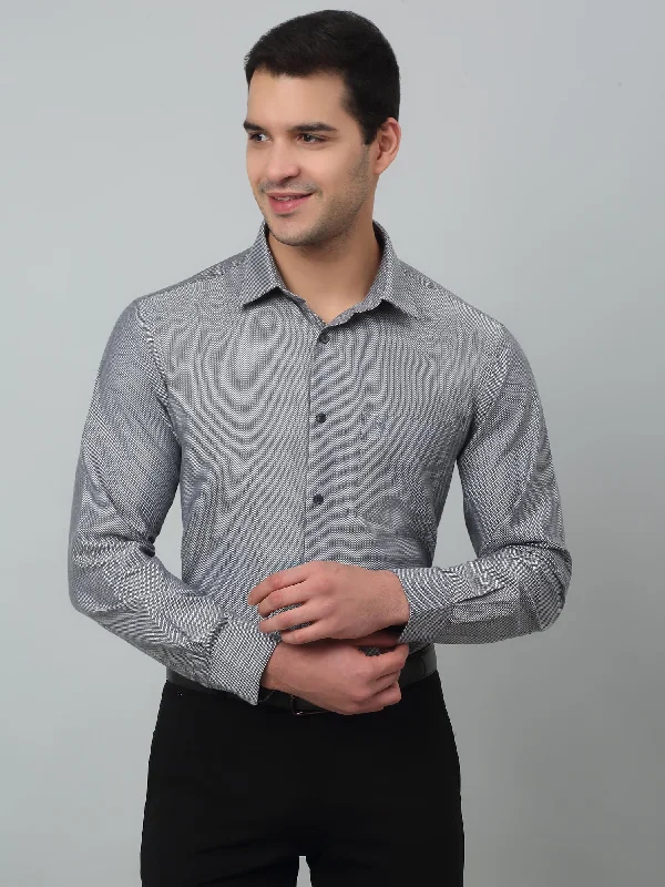 Men's Black Formal Self Textured Full Sleeve Shirt