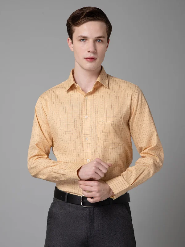 Men's Beige Formal Small Checks Full Sleeve Shirt