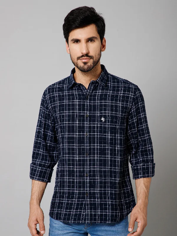 Men's Navy Blue Casual Medium Checks Full Sleeve Shirt