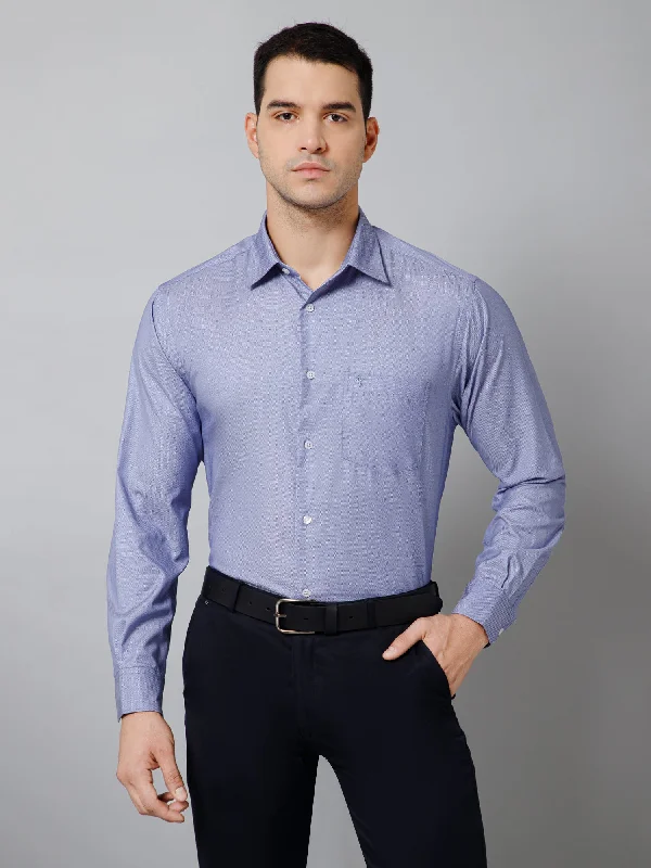 Men's Blue Formal Self Textured Full Sleeve Shirt