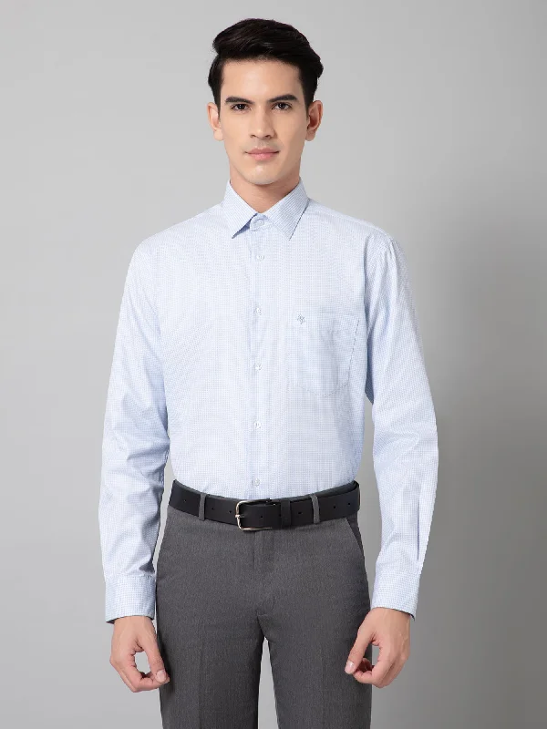 Men's Light Blue Formal Self Textured Full Sleeve Shirt