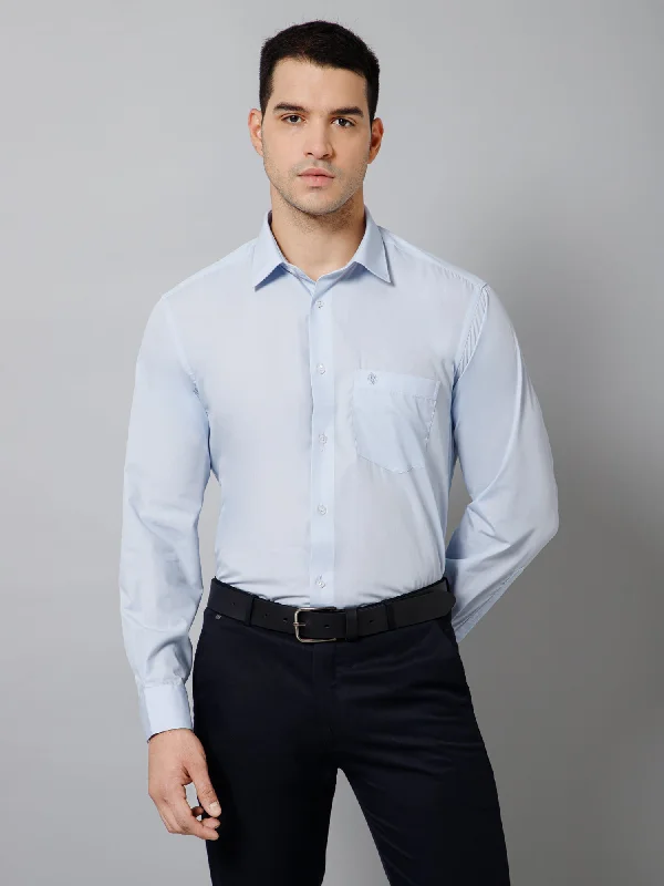 Men's Light Blue Formal Plain Full Sleeve Shirt