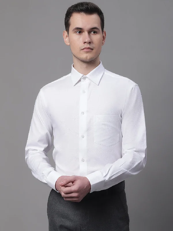 Men's White Formal Self Textured Full Sleeve Shirt