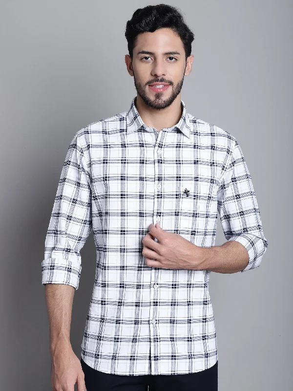 Men's White Casual Medium Checks Full Sleeve Shirt