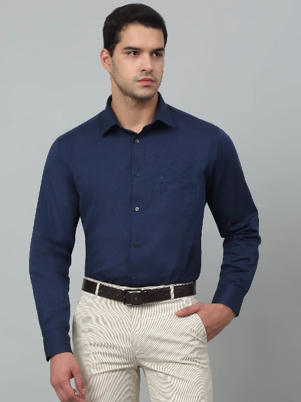 Men's Blue Formal Fil a Fil Plain Full Sleeve Shirt