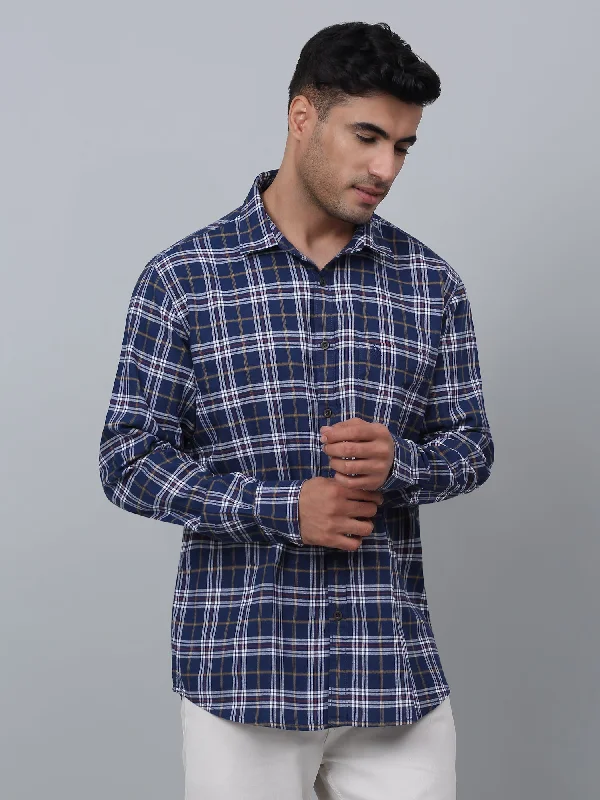 Men's Navy Blue Casual Big Checks Full Sleeve Shirt