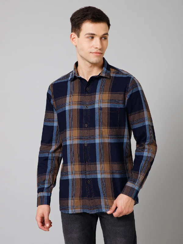 Men's Navy Blue Casual Big Checks Full Sleeve Shirt