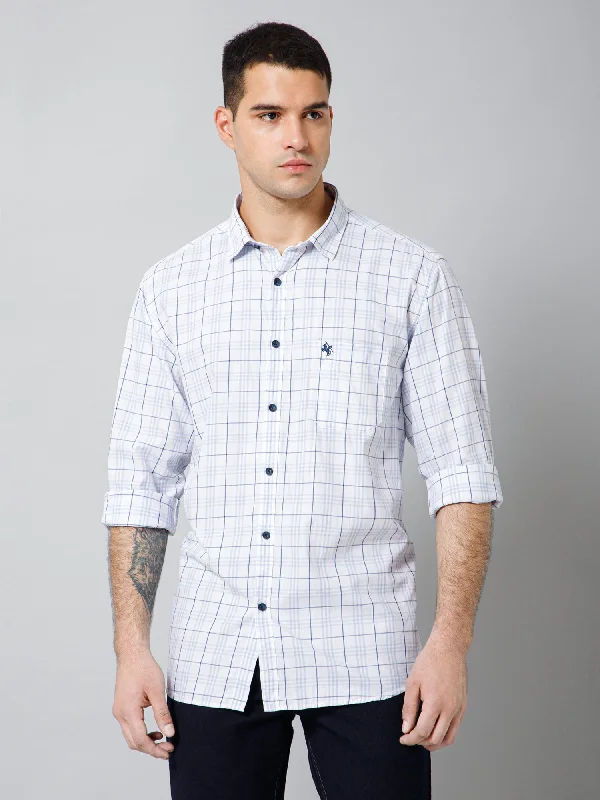 Men's Sky Blue Casual Medium Checks Full Sleeve Shirt