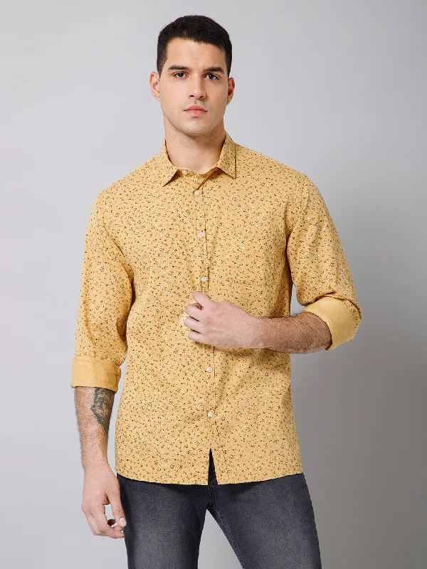 Men's Mustard Casual Floral Print Full Sleeve Shirt