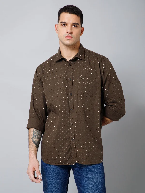 Men's Olive Green Casual Ditsy Print Full Sleeve Shirt