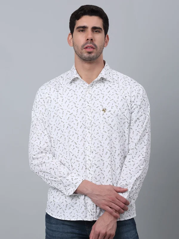 Men's White Casual Floral Print Full Sleeve Shirt