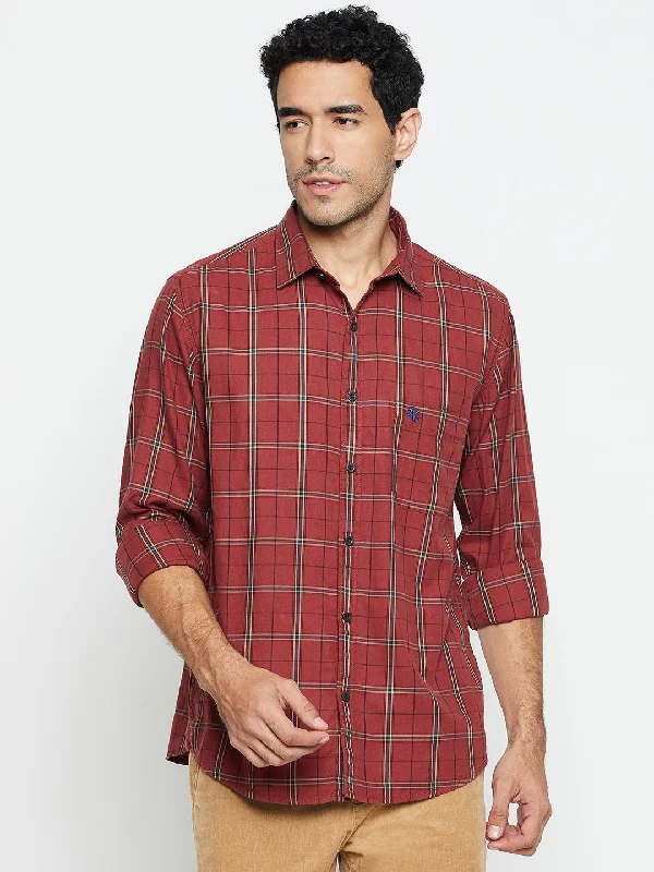 Men's Maroon Casual Big Checks Full Sleeve Shirt