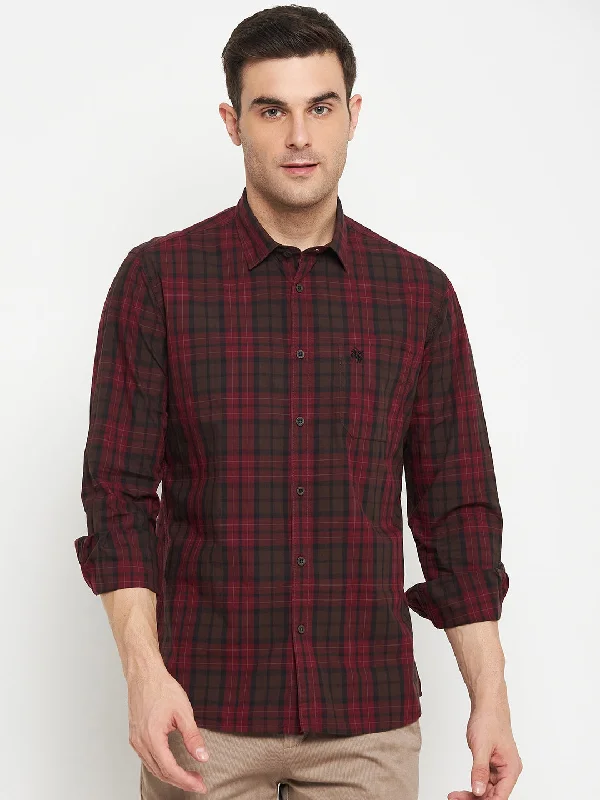 Men's Dark Red Casual Big Checks Full Sleeve Shirt