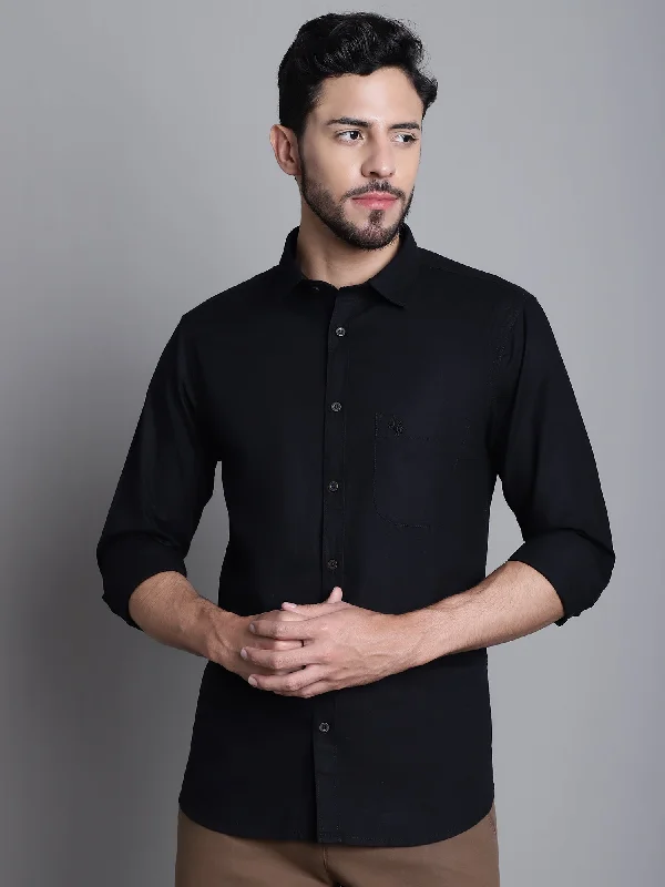 Men's Black Casual Self Textured Full Sleeve Shirt