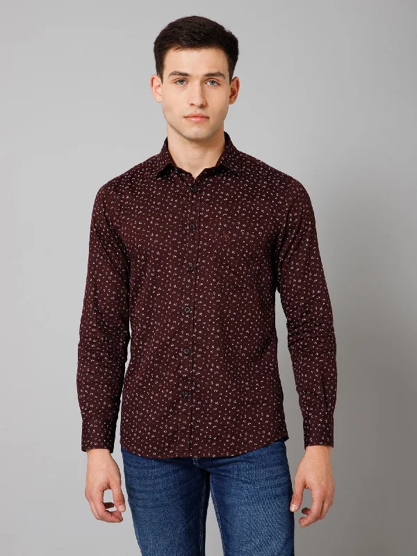 Men's Brown Casual Floral Print Full Sleeve Shirt