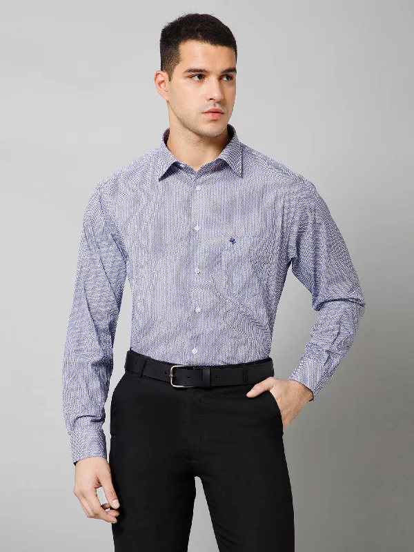 Men's Navy Blue Formal Ditsy Print Full Sleeve Shirt