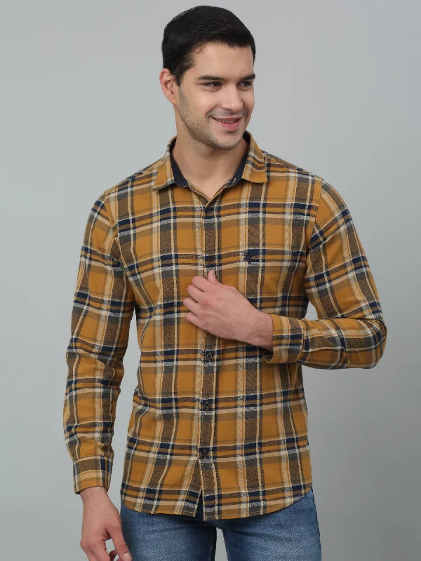 Men's Mustard Casual Brushed Big Checks Full Sleeve Shirt