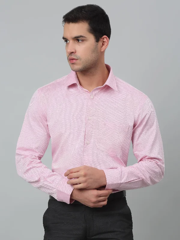 Men's Pink Formal Self Textured Full Sleeve Shirt