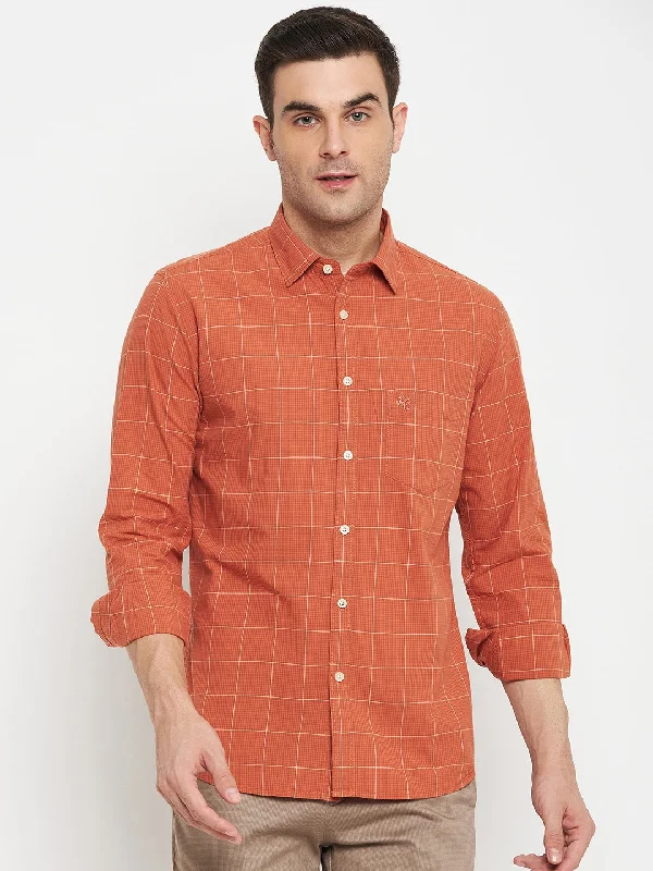 Men's Rust Casual Medium Checks Full Sleeve Shirt