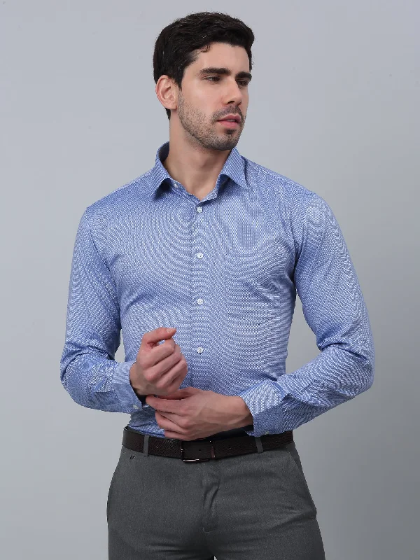 Men's Blue Formal Self Textured Full Sleeve Shirt