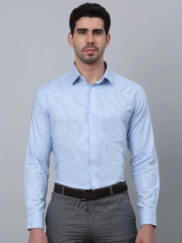 Men's Blue Formal Self Textured Full Sleeve Shirt